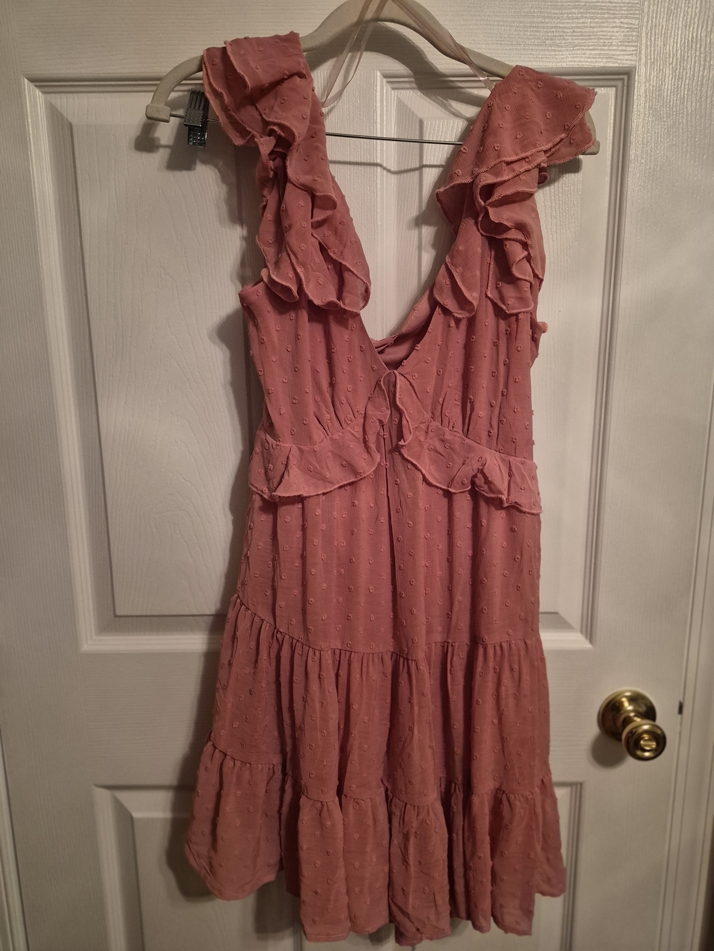Trixxi Dusty Rose Ruffled V-Neck Mini Dress - Picture 2 of 8